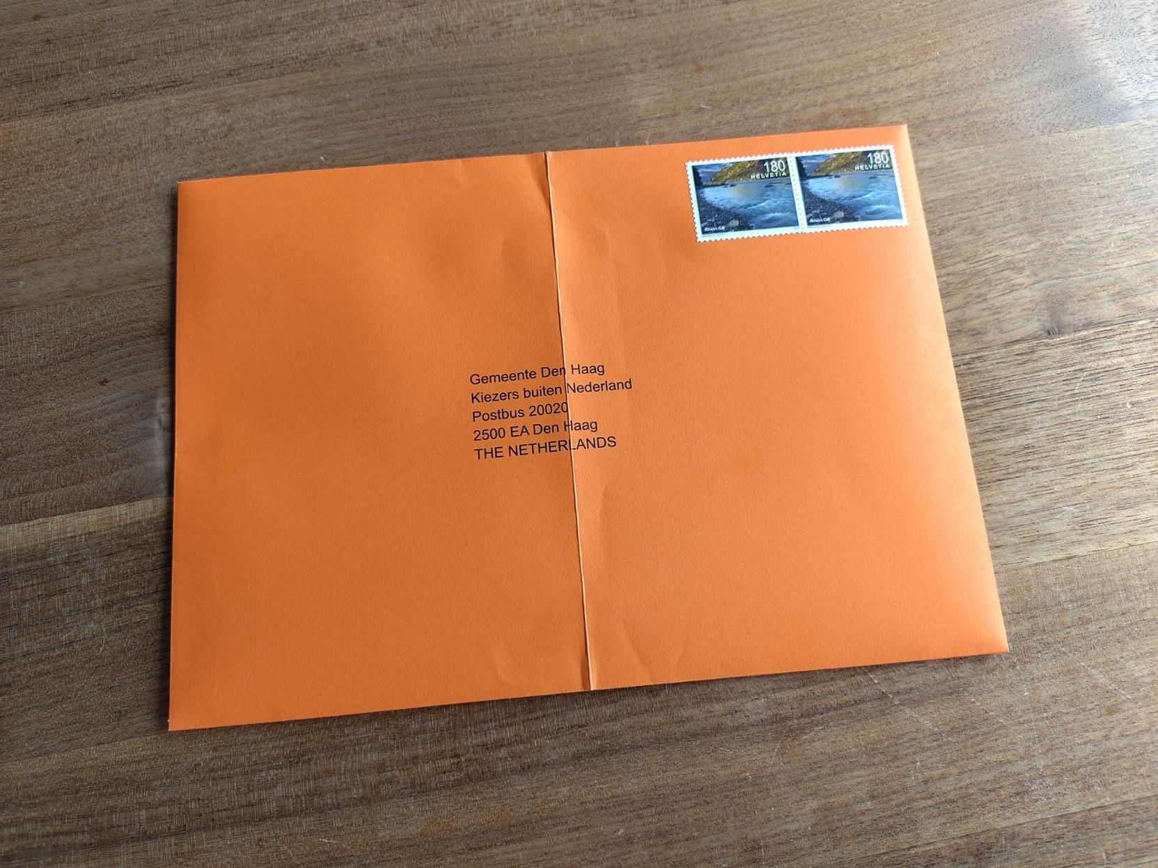 Orange envelope with ballot for the Dutch general elections.