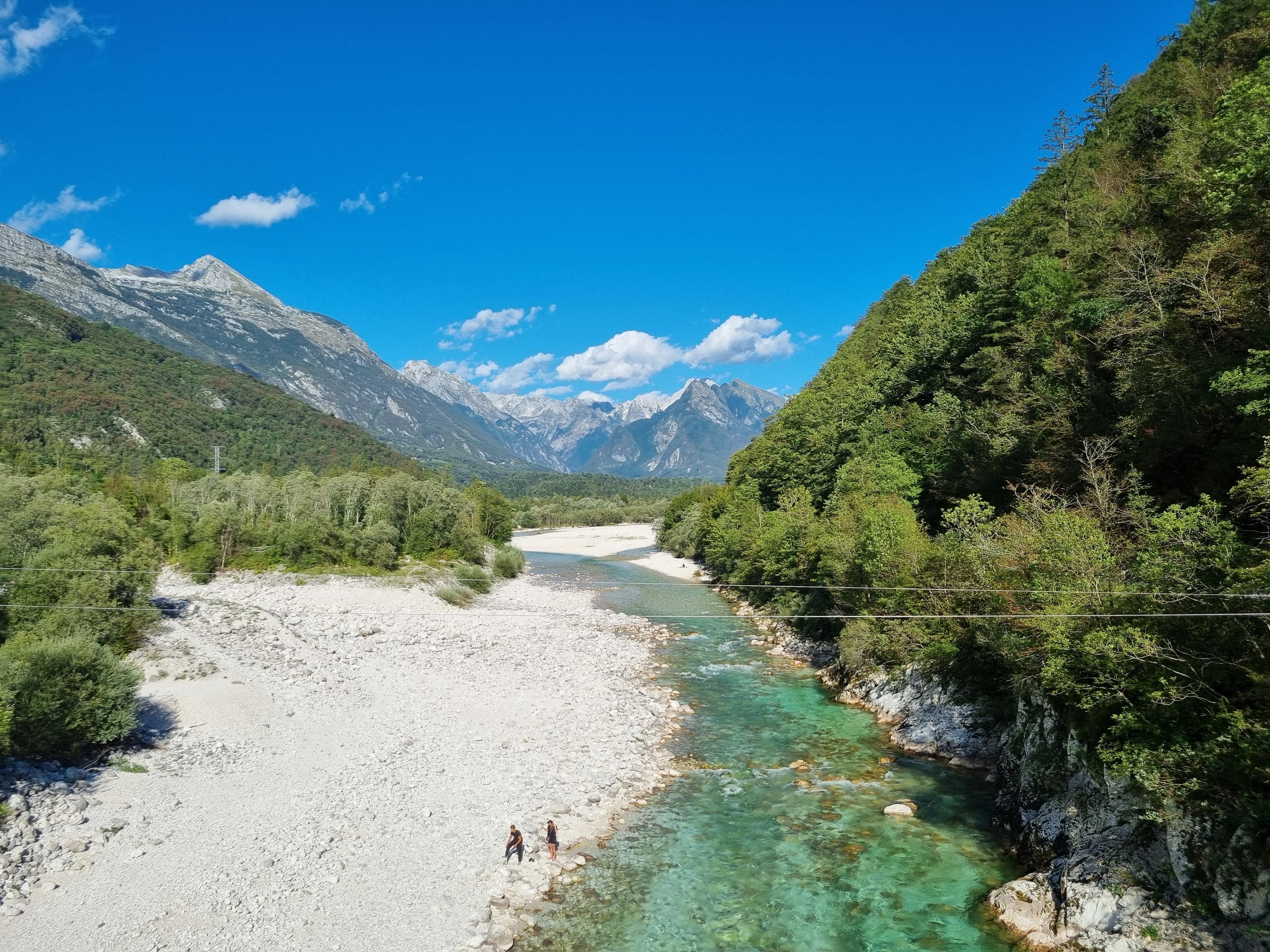 Soca valley with low water and sunshine